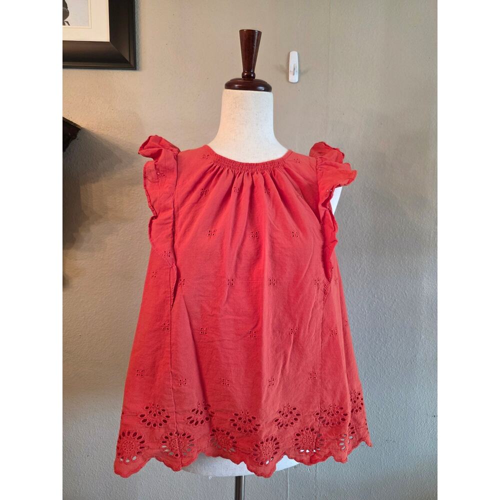 Kate Spade Eyelet Ruffle Top Geranium Orange SZ Medium Keyhole Back